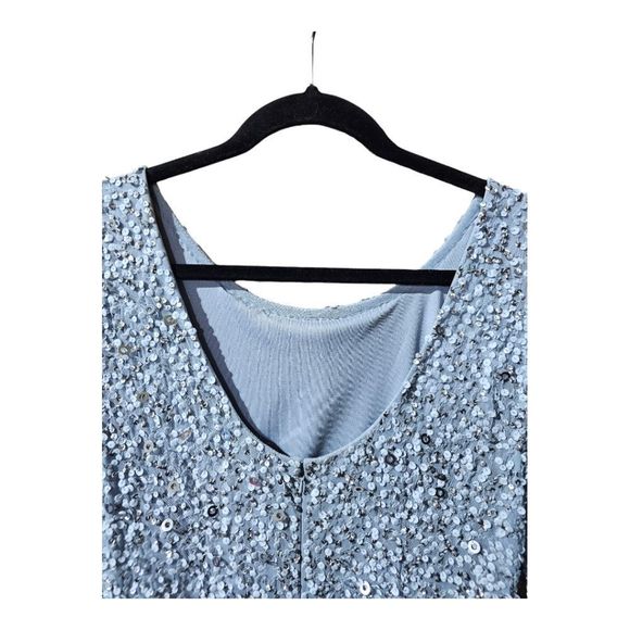 SOLD!!ADRIANNA PAPELL Light Blue Sequin 3/4 Sleeve Gown - Size 16 NWT - Picture 9 of 14